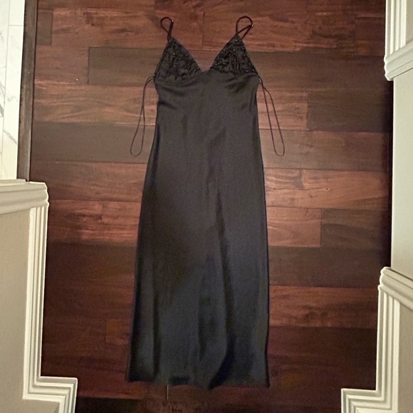 Black silk beaded embellished maxi dress size xs - Picture 2 of 6